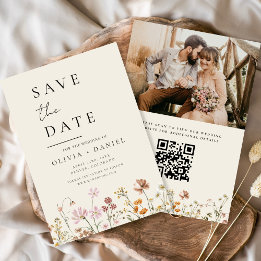 Wildblumen Beige Foto QR-Code Save the Date