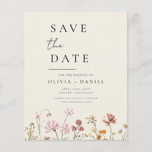 Wildblumen Beige Foto QR-Code Save the Date (Vorderseite)