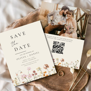 Wildblumen Beige Foto QR-Code Save the Date Flyer