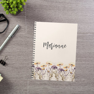 Wildblumen Beige gelbe individuelle Name-Skripte Notizblock