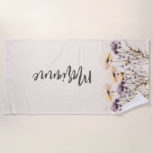 Wildblumen Beige gelbe individuelle Name-Skripte Strandtuch (Vorderseite)