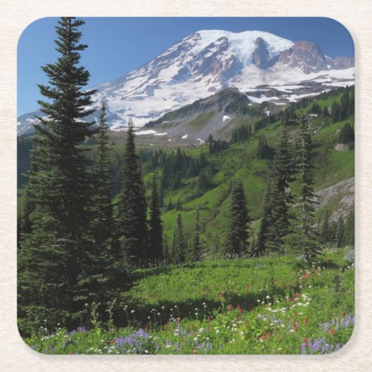 Wildblumen beim Mount Rainier Rechteckiger Pappuntersetzer (Vorderseite)