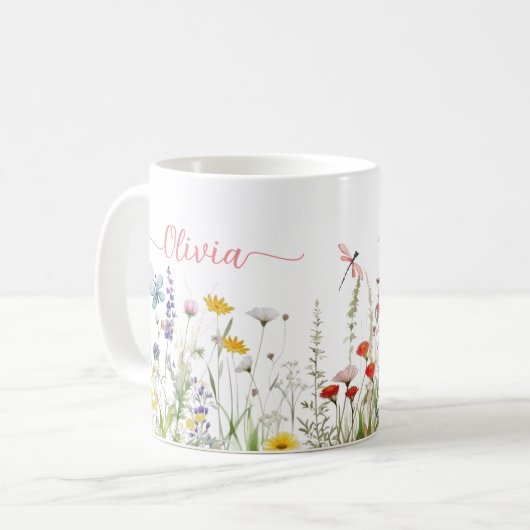 Wildblumen Benutzerdefinierter Skriptname Kaffeetasse (Vorderseite Links)