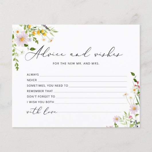 Wildblumen Beratung und Wünsche Brautparty Karte (Vorderseite)