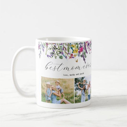 Wildblumen Beste Mama je vier Foto Kaffeetasse (Links)