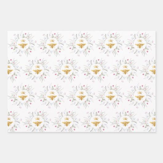 Wildblumen Bienendesign Geschenkpapier Set (Vorderseite)