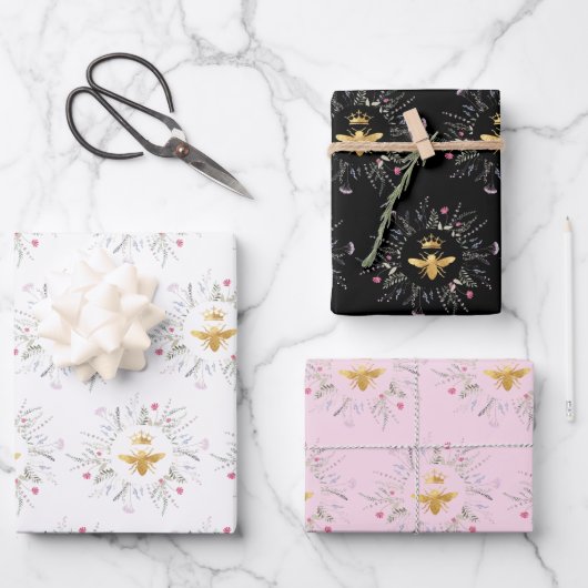 Wildblumen Bienendesign Geschenkpapier Set (Vorderseite)