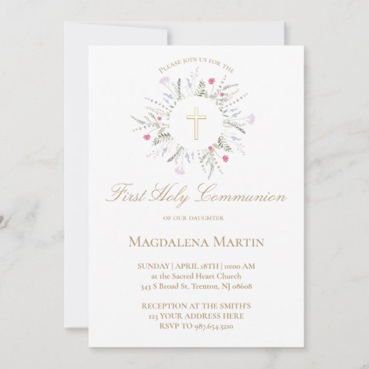 Wildblumen bilden den Rahmen für die Erste Heilige Einladung (Vorderseite)