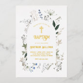 Wildblumen bilden einen Rahmen für Taufe Folieneinladung (Vorderseite)