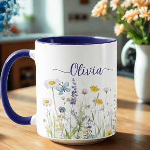 Wildblumen Blau Benutzerdefinierter Skriptname Tasse