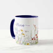 Wildblumen Blau Benutzerdefinierter Skriptname Tasse (Vorderseite Links)