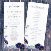 Wildblumen Blau Boho Hochzeitsprogramm Menükarte