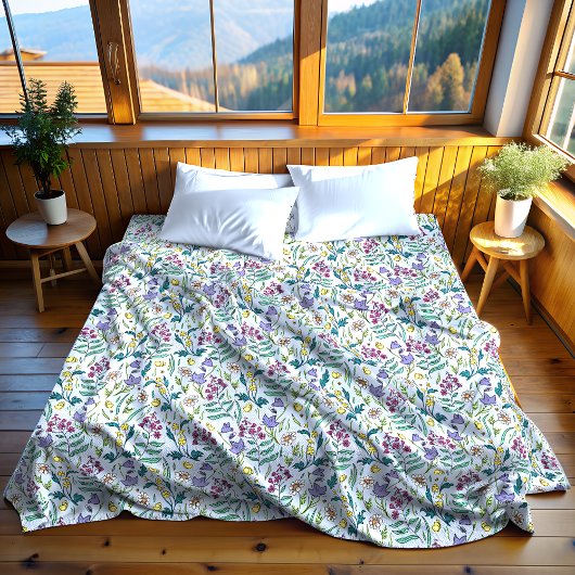 Wildblumen Blau Fleece Blanket, groß