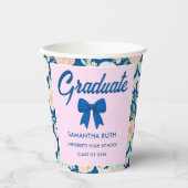 Wildblumen Blau Gingham Schleife Abschlussfeier Pappbecher (Vorderseite)