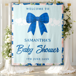 Wildblumen Blaue Gingham Schleife Baby Shower Hint Wandteppich