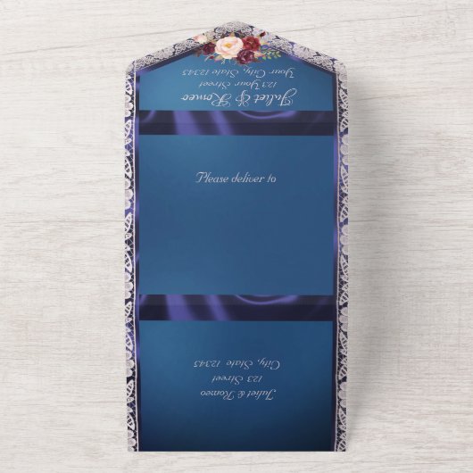 Wildblumen Blauer Streifen, Spitzen und Lichter All In One Einladung (Außenbereich)