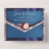 Wildblumen Blauer Streifen, Spitzen und Lichter All In One Einladung (Rückseite)