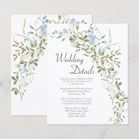 Wildblumen Blue Green Wedding Card (Vorne/Hinten)
