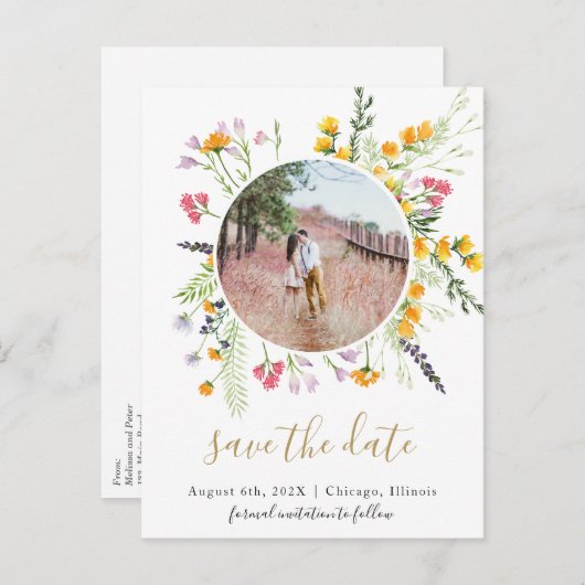 Wildblumen blühen Save the Date Foto Postkarte (Vorne/Hinten)