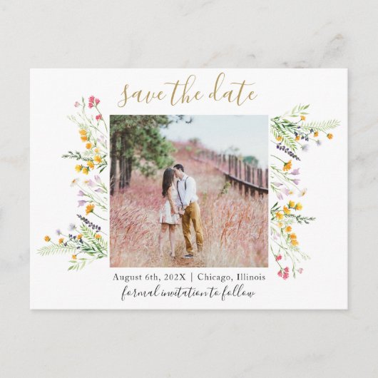 Wildblumen blühen Save the Date Foto Postkarte (Vorderseite)