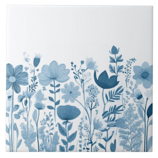 Wildblumen - Blume mit blauer und weißer Blume Fliese (Vorderseite)