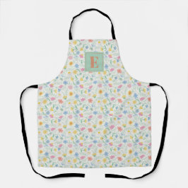 Wildblumen-Blumen-All-Over-Print-Schürze mit Initi Schürze