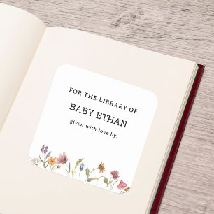 Wildblumen-Blumen-Baby-Shower-Buchbibliothek Quadratischer Aufkleber
