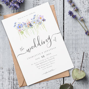 Wildblumen Blumen Blau Rosa Hochzeit Einladung