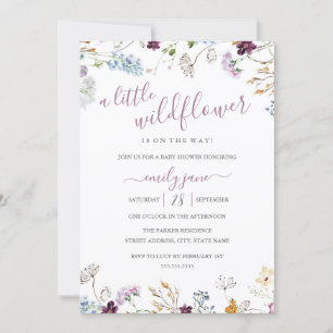 Wildblumen-Blumen-Natur-Lila-Baby-Party Einladung