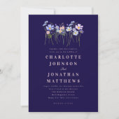 Wildblumen Blumen Navy Blau Rosa Hochzeit QR Code Einladung (Vorderseite)