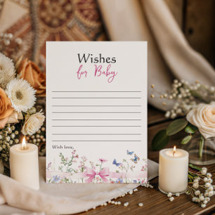 Wildblumen-Blumen-Rosa-Schleife-Baby-Shower-Wünsch Mitteilungskarte