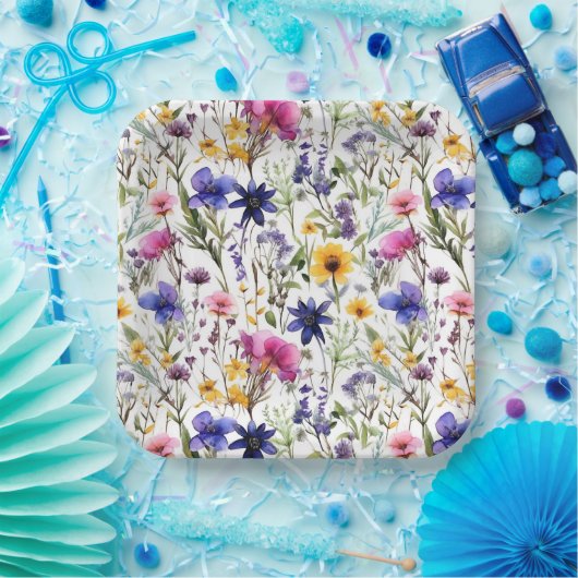 Wildblumen Blumenbeete Blume Aquarell Pappteller (Party)