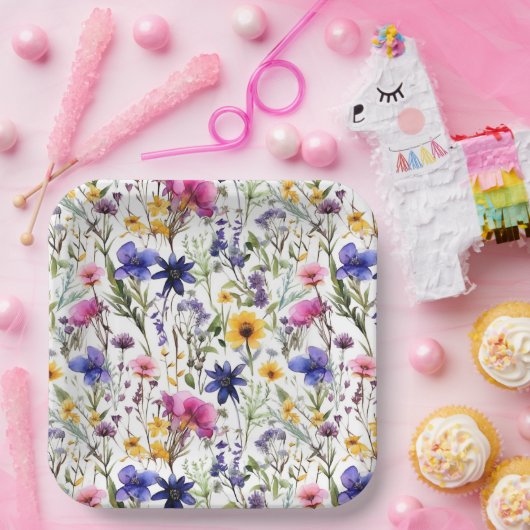 Wildblumen Blumenbeete Blume Aquarell Pappteller (Party)