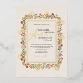 Wildblumen Blumengarten Hochzeit Gold Folieneinladung (Vorderseite)