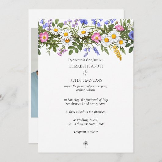 Wildblumen Blumengedecktes Foto Hochzeit Einladung (Vorne/Hinten)