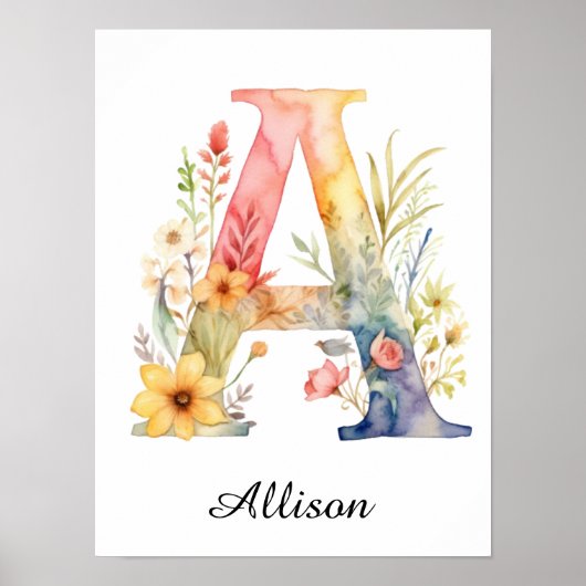 Wildblumen-Blumeninitial-Buchstabe-A-Druck Poster (Vorne)