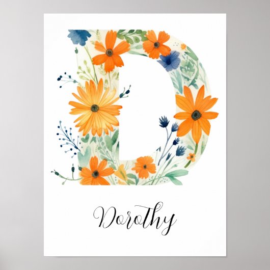 Wildblumen-Blumeninitiale Buchstabe D Druck Poster (Vorne)