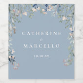 Wildblumen Blumenkaskade Dusty Blue Wedding Weinetikett (Einzelnes Label)