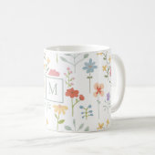 Wildblumen Blumenmuster Monogramm Kaffeetasse (VorderseiteRechts)