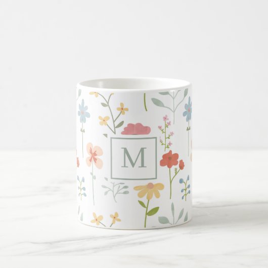 Wildblumen Blumenmuster Monogramm Kaffeetasse (Mittel)