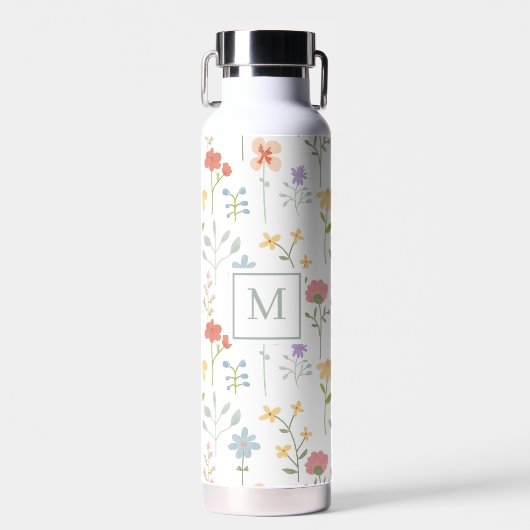 Wildblumen Blumenmuster Monogramm Trinkflasche (Vorne)