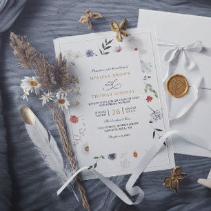 Wildblumen-Blumenrahmen Eleganter QR-Code Hochzeit Einladung
