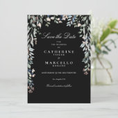 Wildblumen Blumenschwarz-Weiß Hochzeit Save The Date (Stehend Vorderseite)