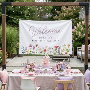 Wildblumen-Blumenstrauß 1. Geburtstags-Willkommen Banner
