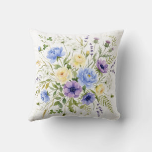 Wildblumen-Blumenstrauß Aquarell Kissen
