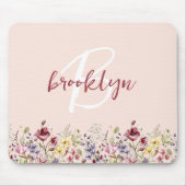 Wildblumen Blush Pink Burgund White Monogram Mousepad (Vorne)
