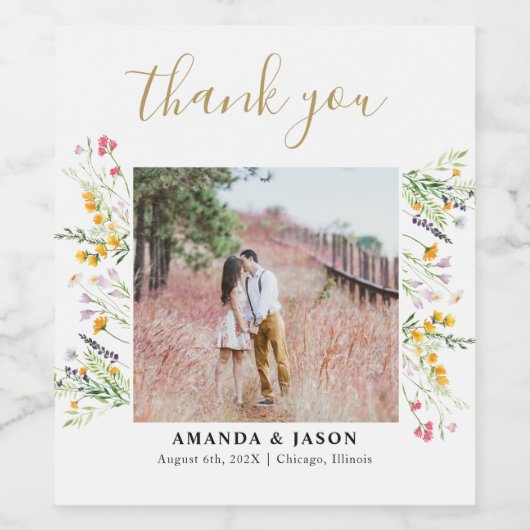 Wildblumen Blüte danke Ihnen Foto Weinetikett (Einzelnes Label)