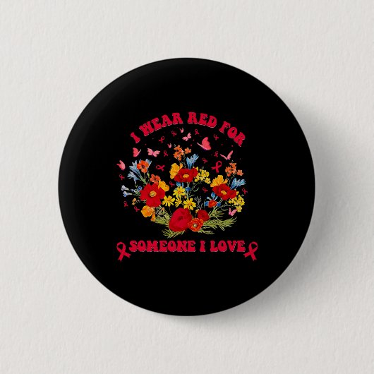 Wildblumen-Blutkrebs-Bewusstseinsbekleidung Rotes Button (Vorderseite)