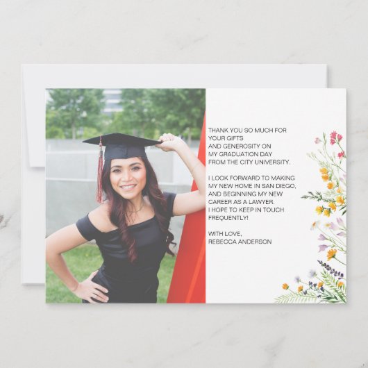 Wildblumen boho Abschluss Danke Foto (Rückseite)