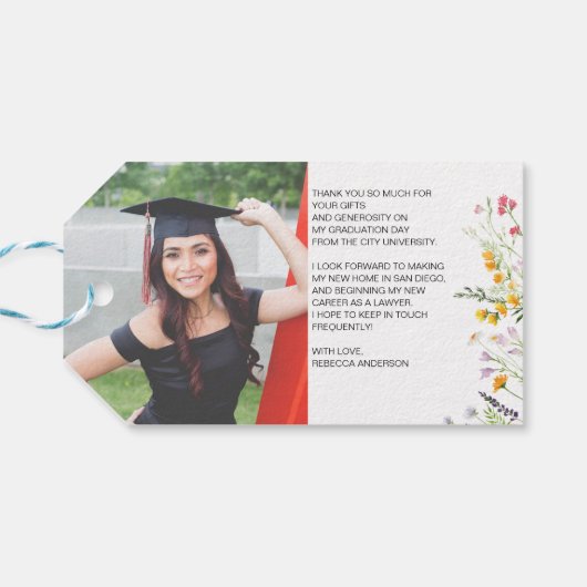 Wildblumen boho Abschluss Danke Foto Geschenkanhänger (Rückseite Horizontal)